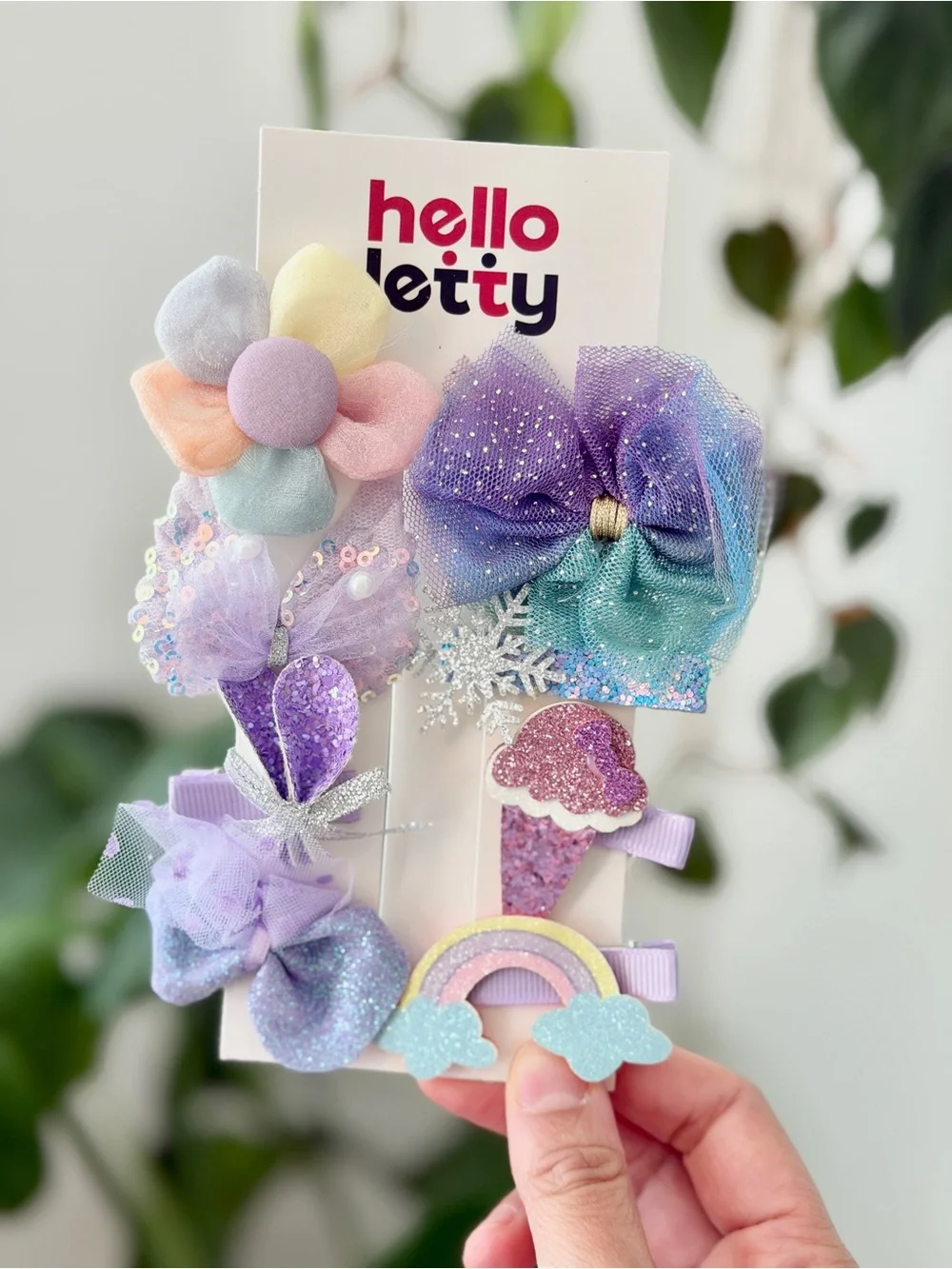 Pastel Flower & Bow Hair Clip Set 8pc- Lavender, Pink, Blue, Green, Yellow, Mint